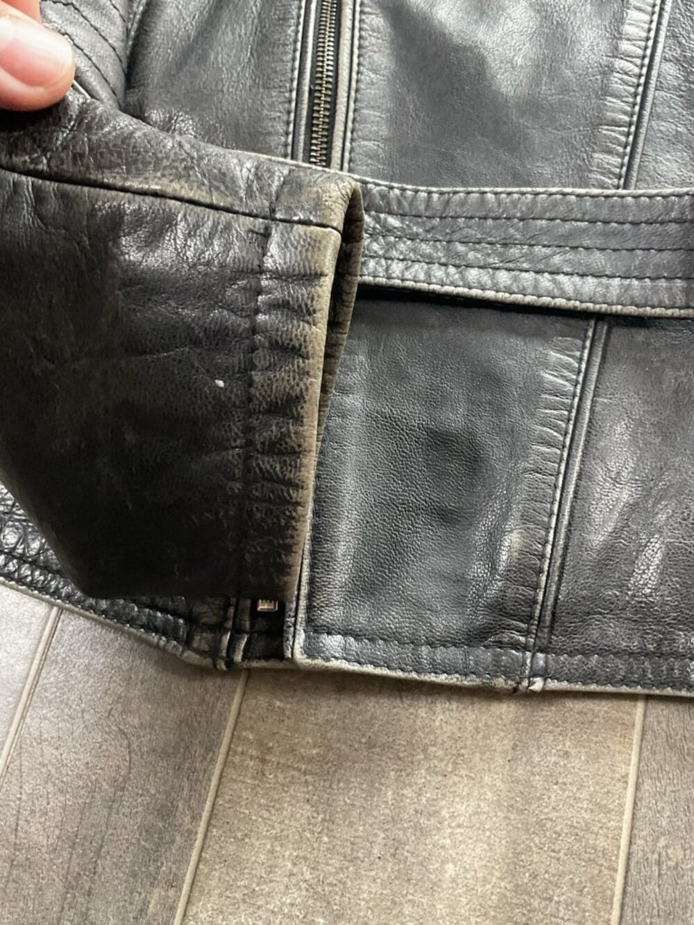Diesel Goat Leather Moto Biker Jacket Studded Belted Black Gray Womens MED Y2K - Picture 10 of 15